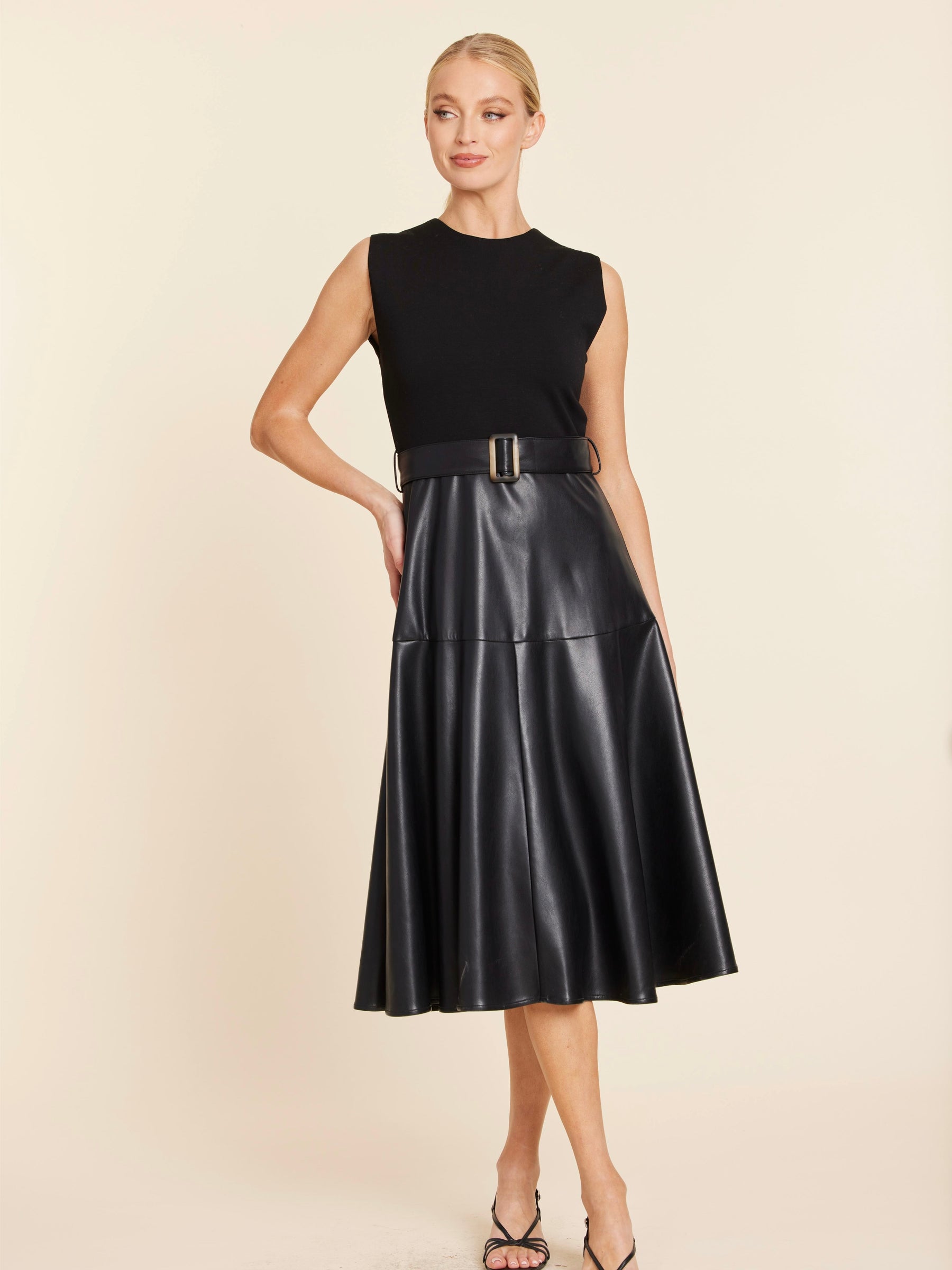 Full Circle Vegan Leather Skirt Midi Dress