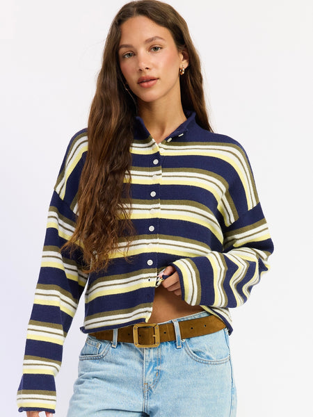 Striped Funnel Neck Cardigan