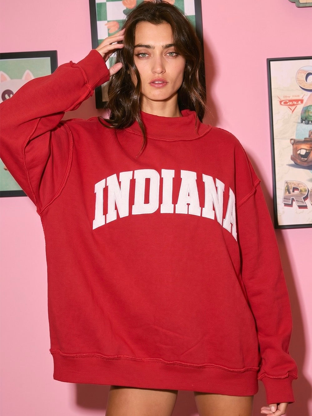 Indiana Lettering Embroidered Mock Neck