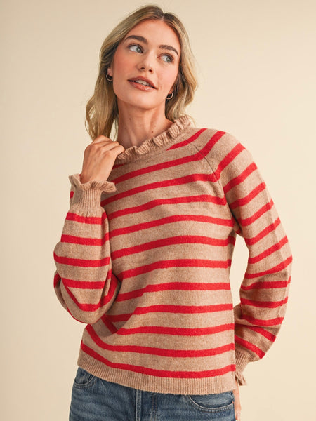 Ruffle Neck Stripe Sweater
