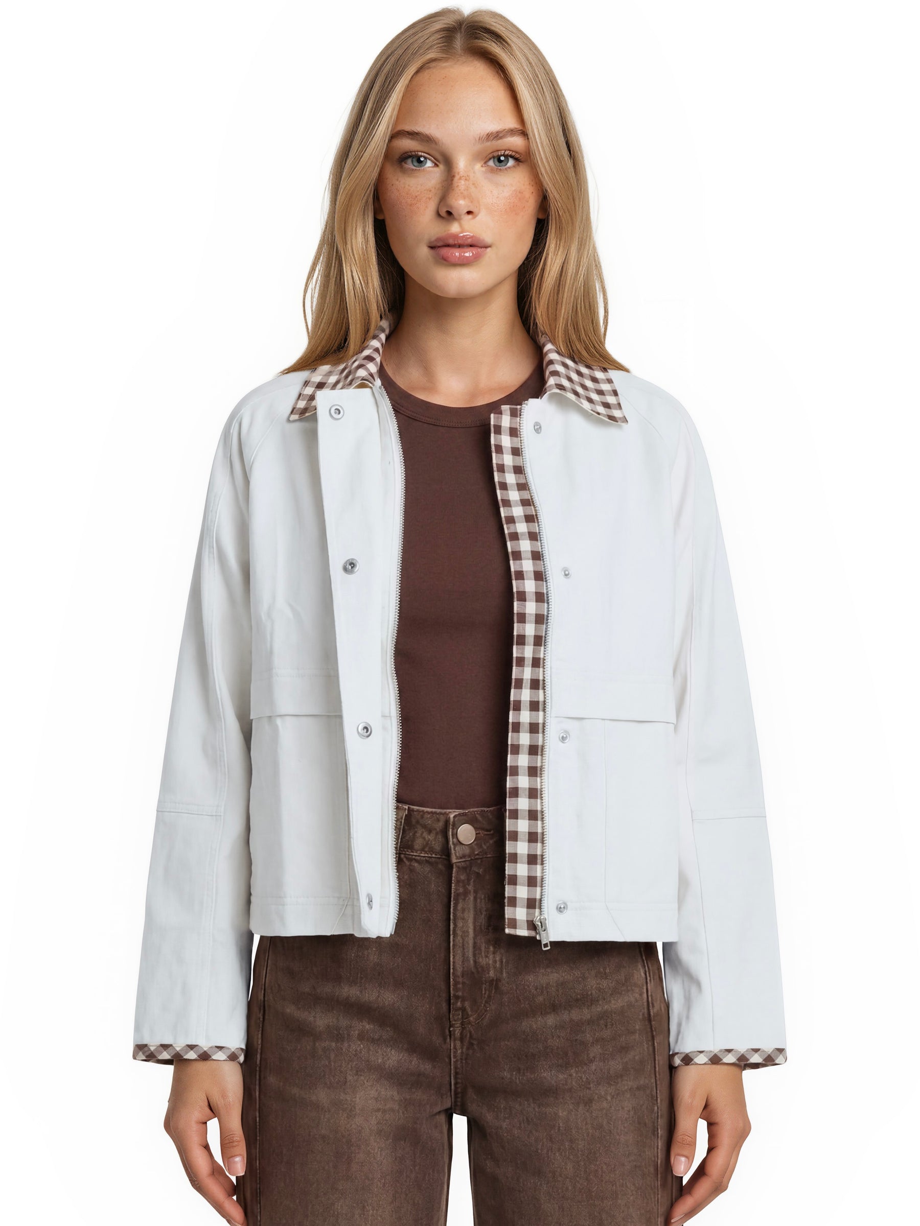 Gingham Contrast Denim Jacket