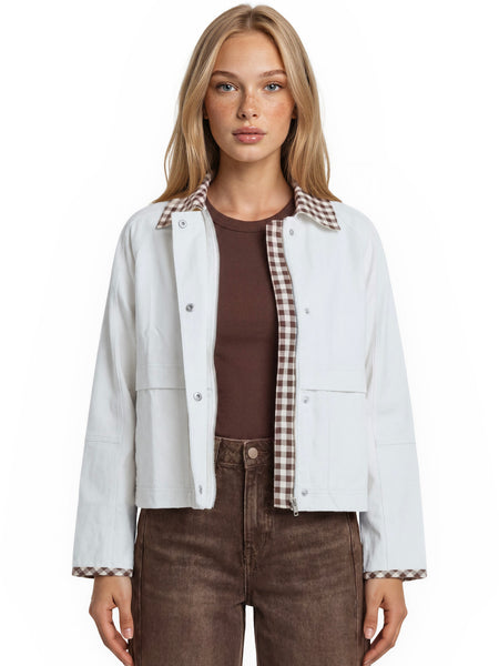 Gingham Contrast Denim Jacket