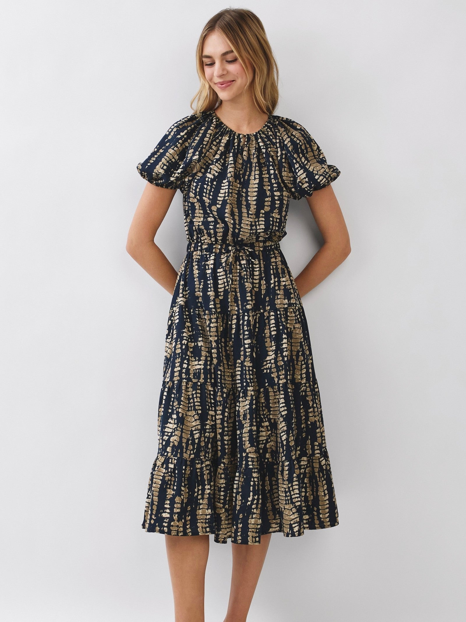 Abstract Print Tiered Midi Dress