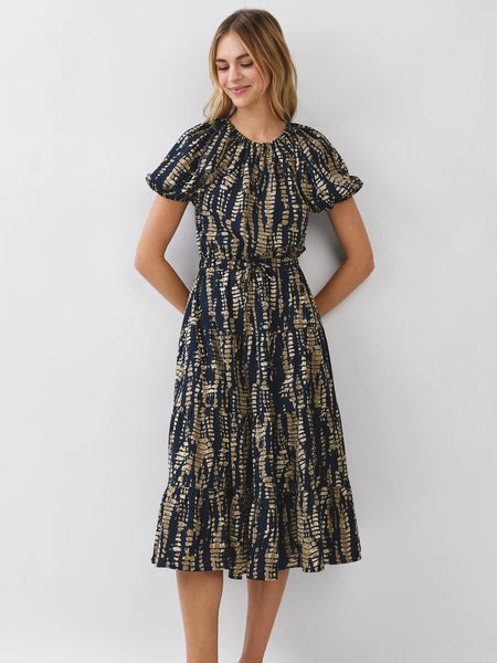 Abstract Print Tiered Midi Dress