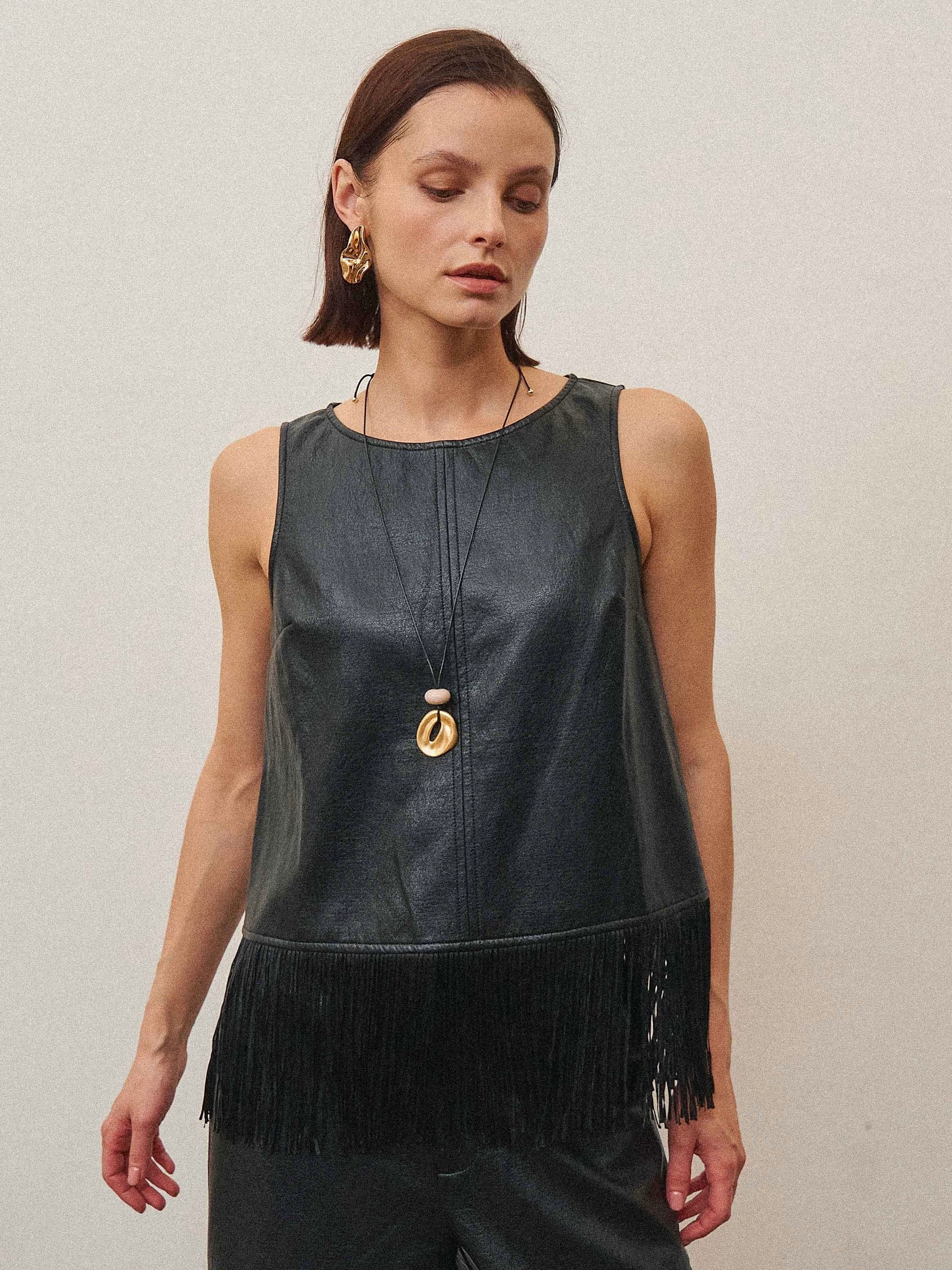 Fringe Vegan Leather Top