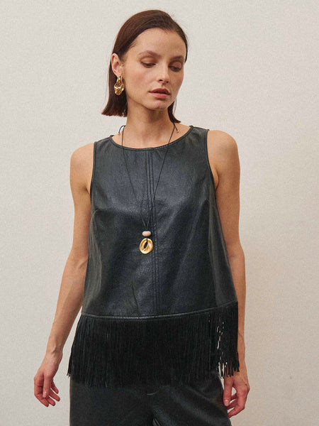 Fringe Vegan Leather Top