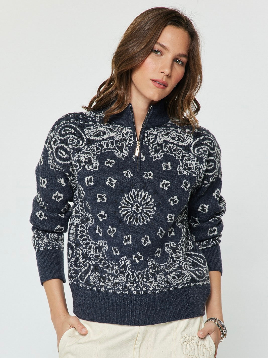 Bandana Quarter Zip Sweater