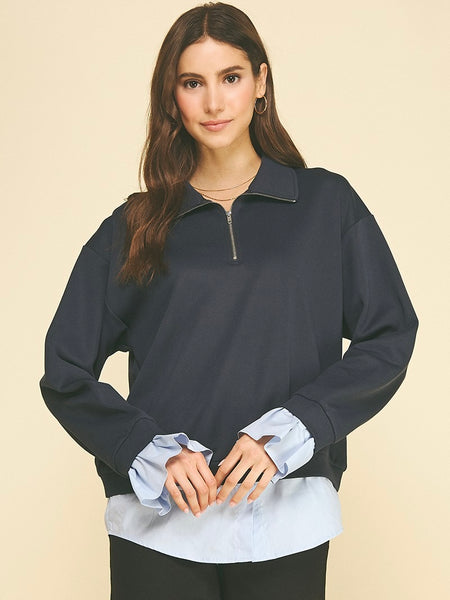 Layered Poplin Sweatshirt