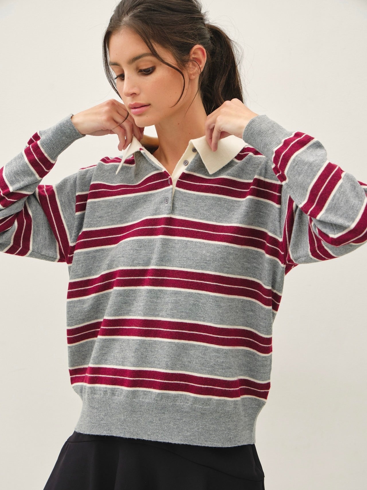 Ultra Soft Striped Button Up Polo Sweater