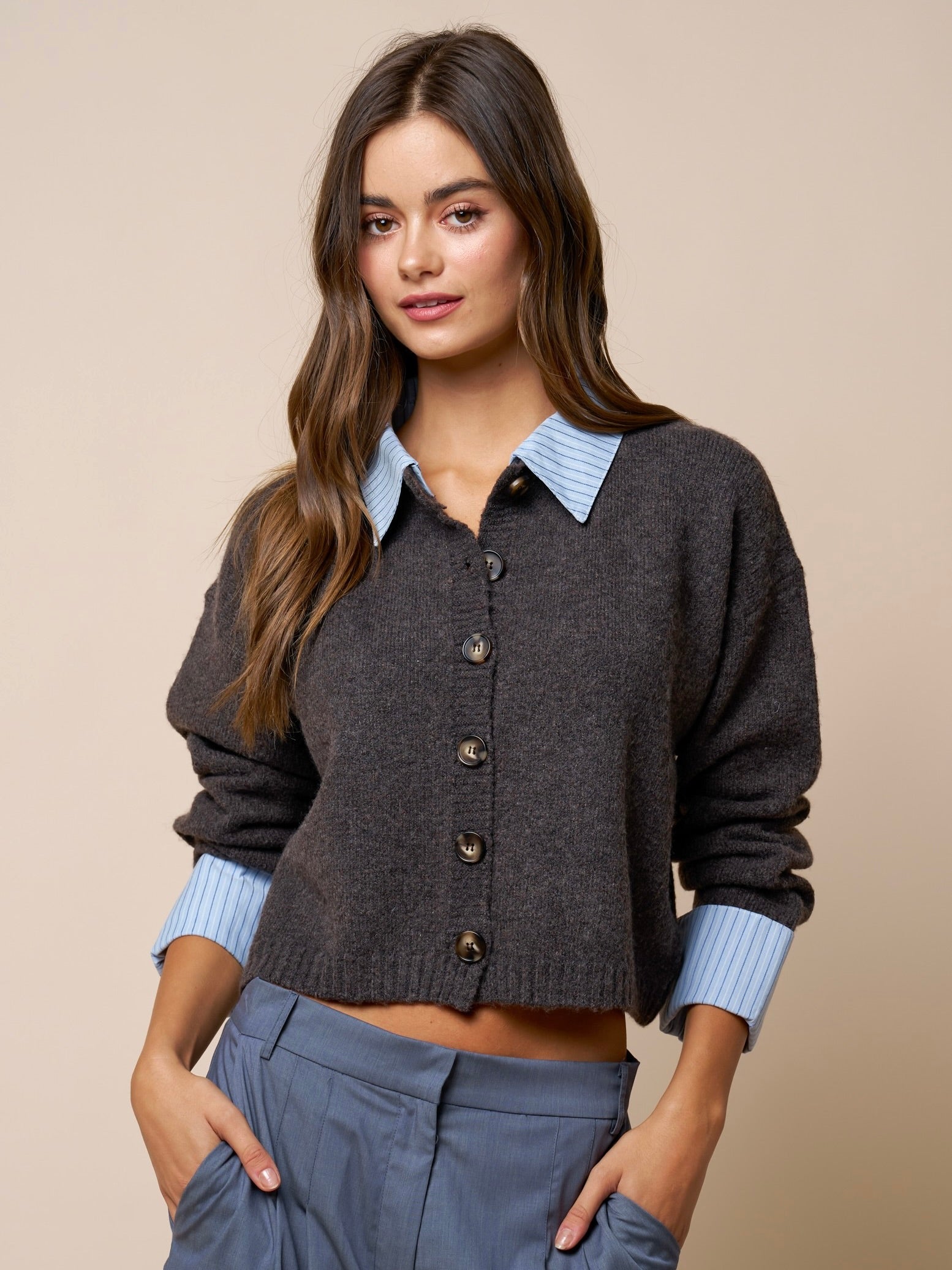 Stripe Trim Sweater Cardigan