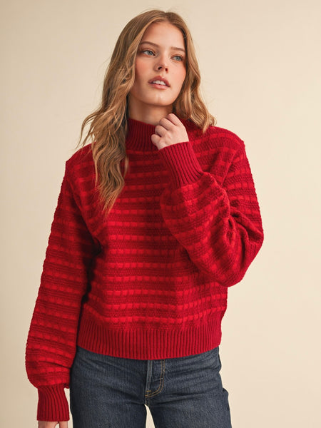 Quilted Knit Mock Neck Sweater