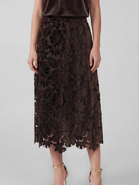 Lace Overlay Midi Skirt