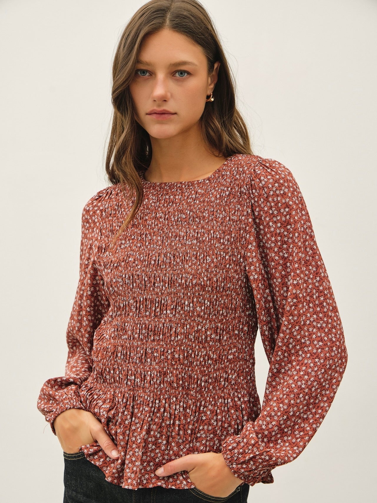 Ditsy Peplum Blouse Top