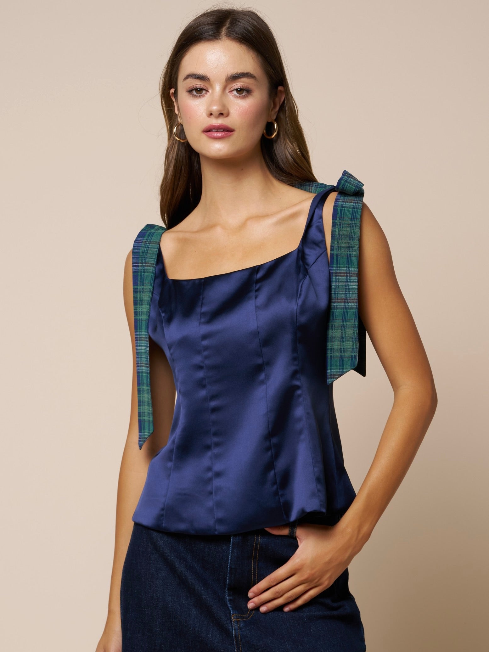 Satin Tie Straps Tank Top