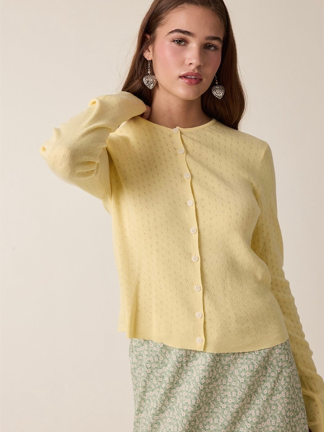 Pointelle Button Up Cardigan