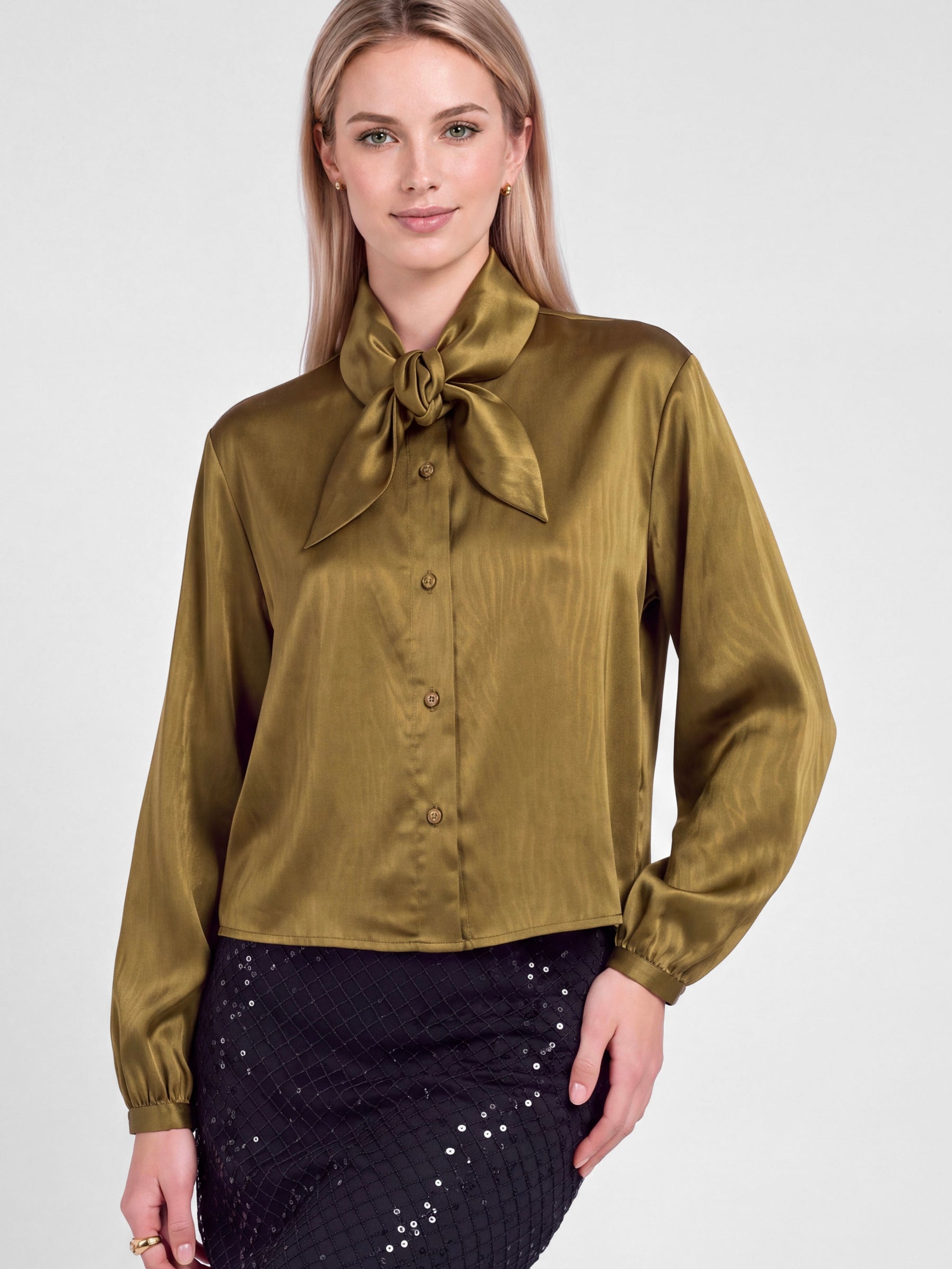 Satin Tie Front Blouse