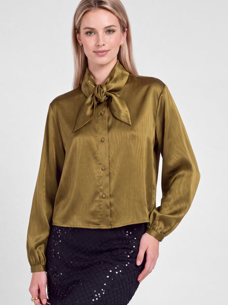 Satin Tie Front Blouse
