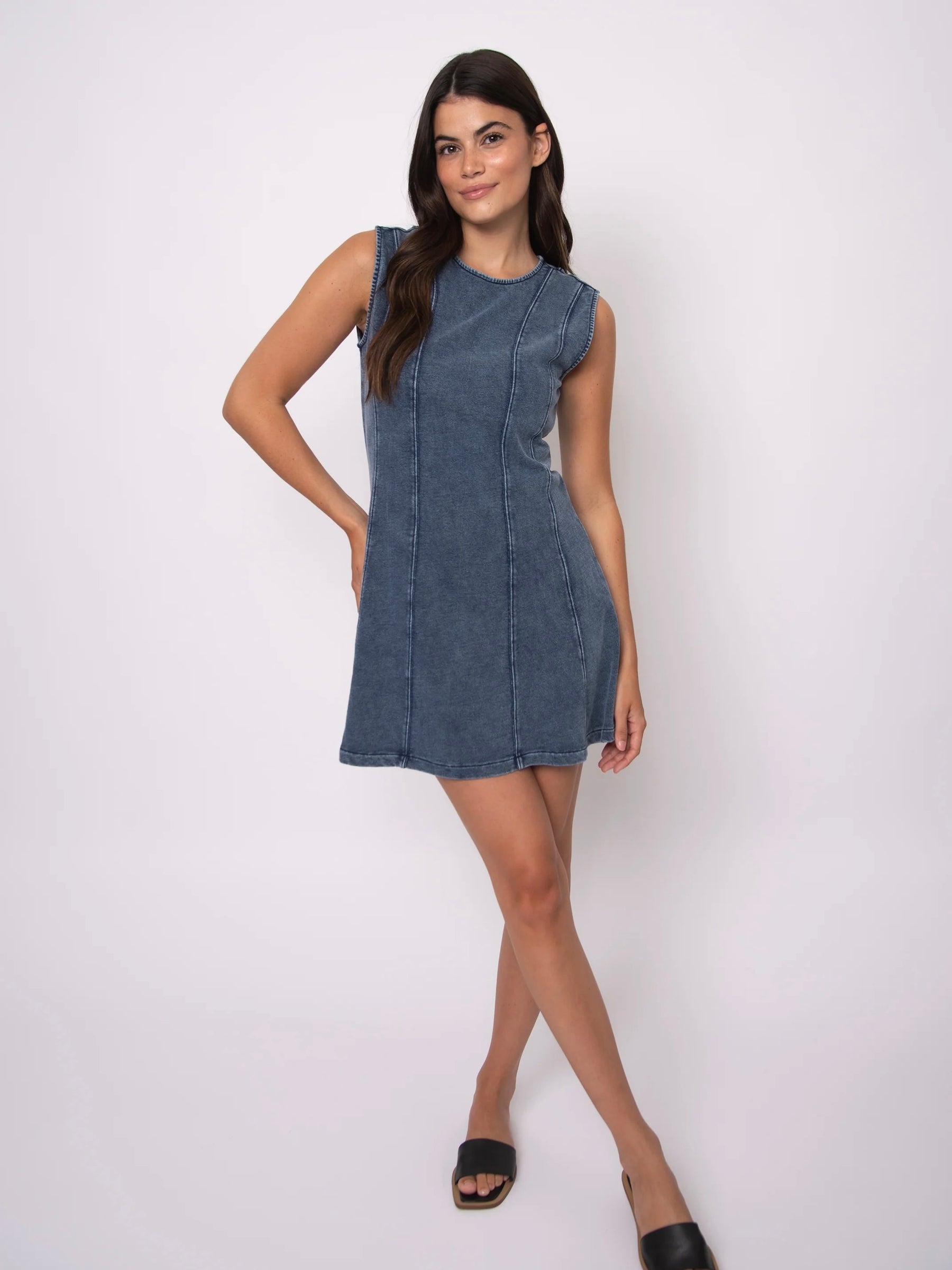Radia Denim Look French Terry Mini Dress