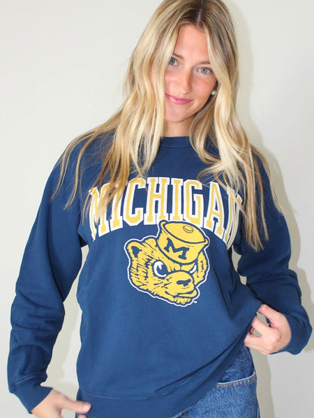 Michigan Wolverines Logo Reversible Terry Crewneck Sweatshirt