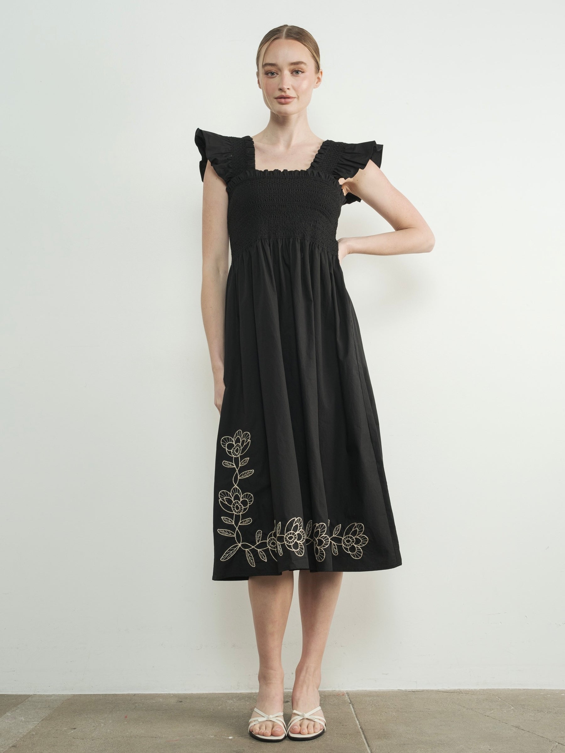 Saville Floral Embroidery Midi Dress