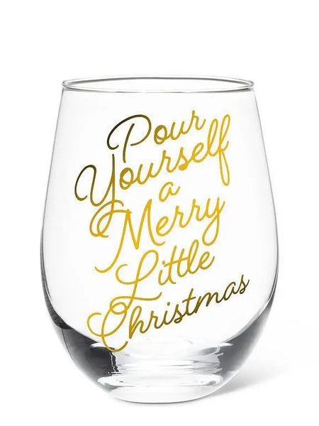 Holiday Gold Script Stemless Wine Glass
