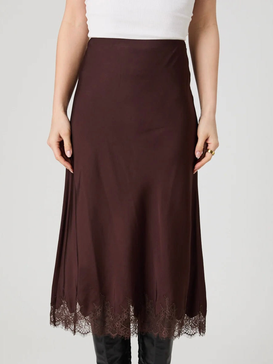 French Connection Ennis Satin Lace Midi Skirt