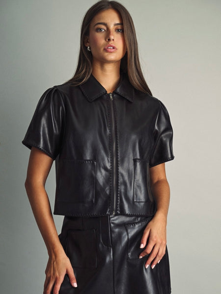 Short Sleeve Faux Leather Jacket