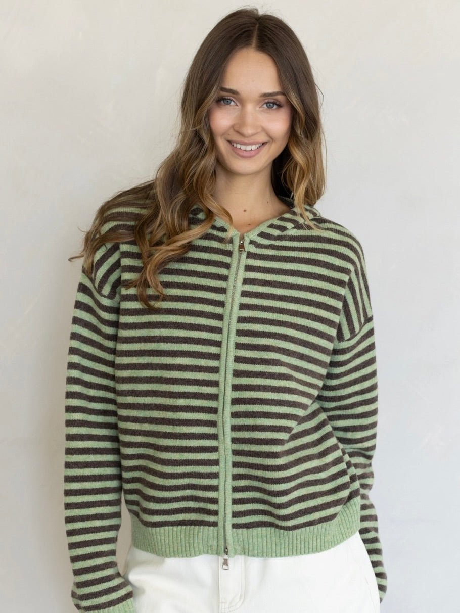 Sid Striped Zipper Hoodie Cardigan