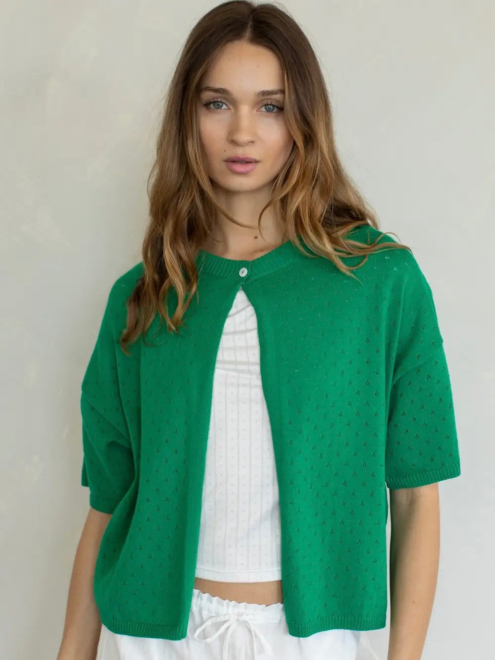 Pointelle Single Button Cardigan