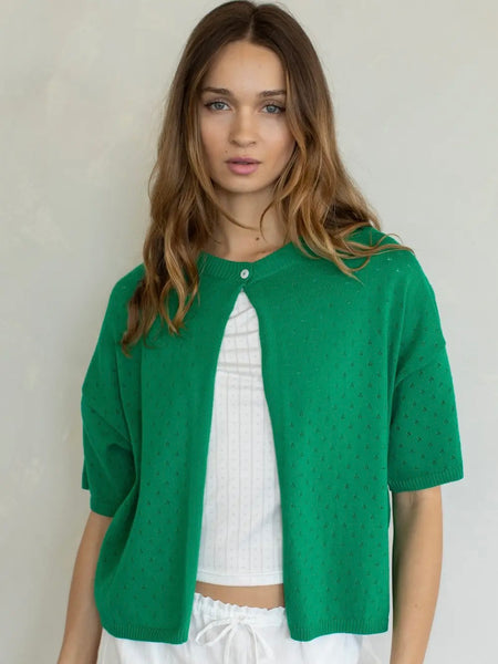 Pointelle Single Button Cardigan