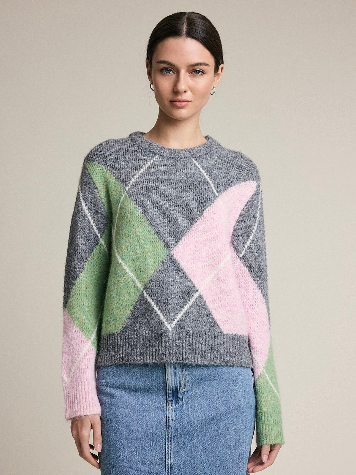 Argyle Pattern Knit Sweater