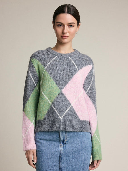 Argyle Pattern Knit Sweater