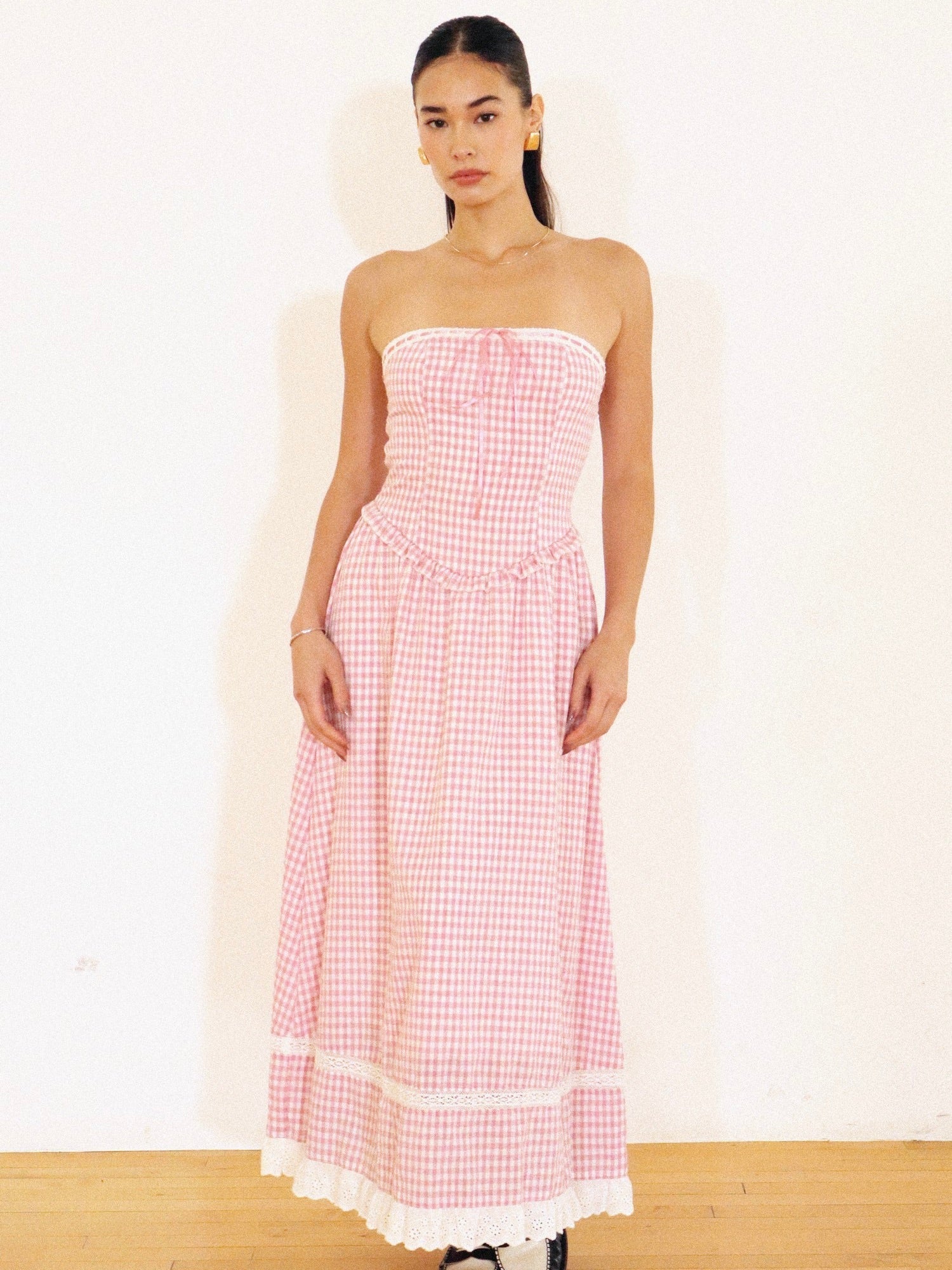 Gingham Strapless Maxi