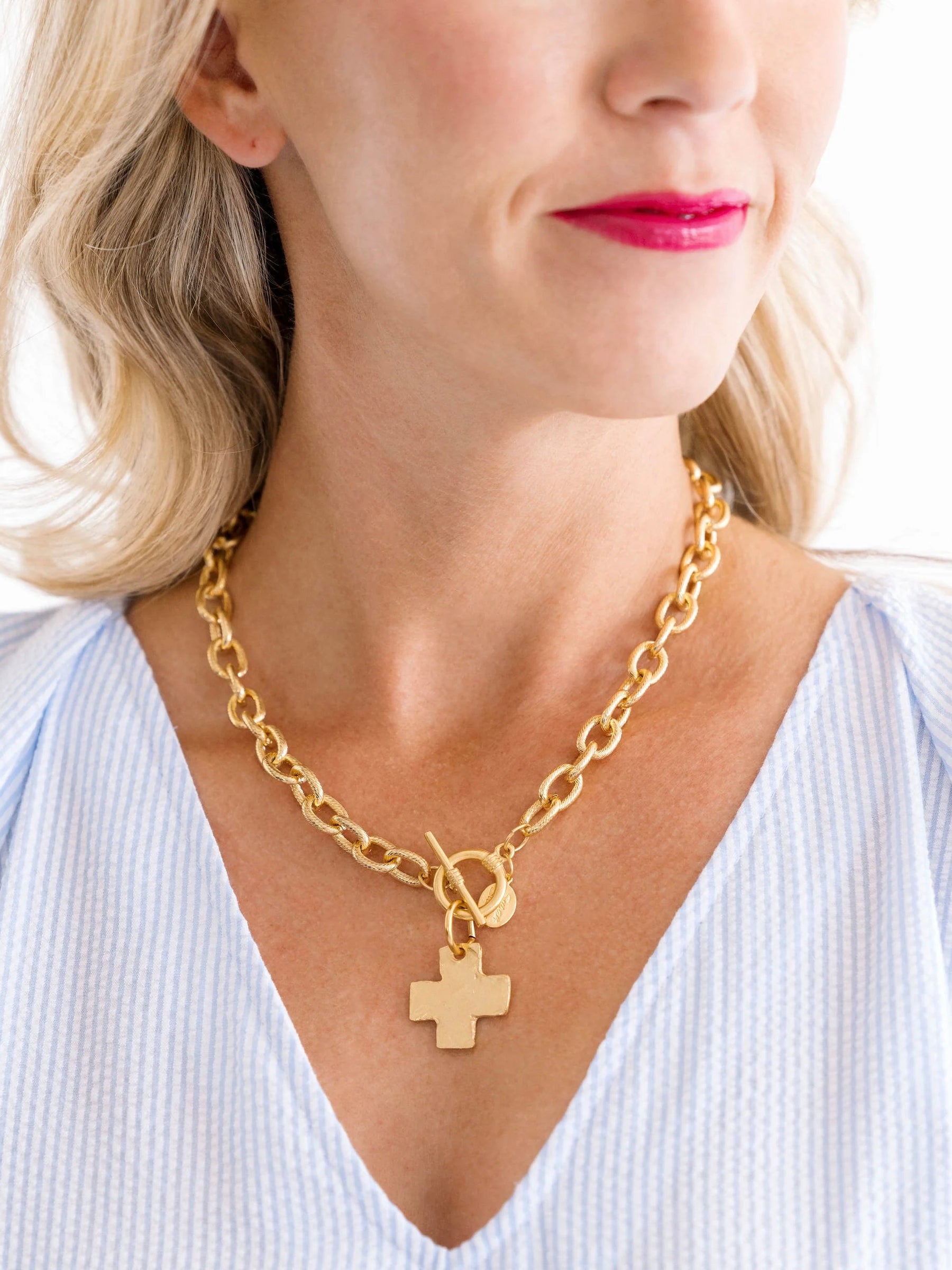 Susan Shaw Gold Cross Front Toggle Necklace