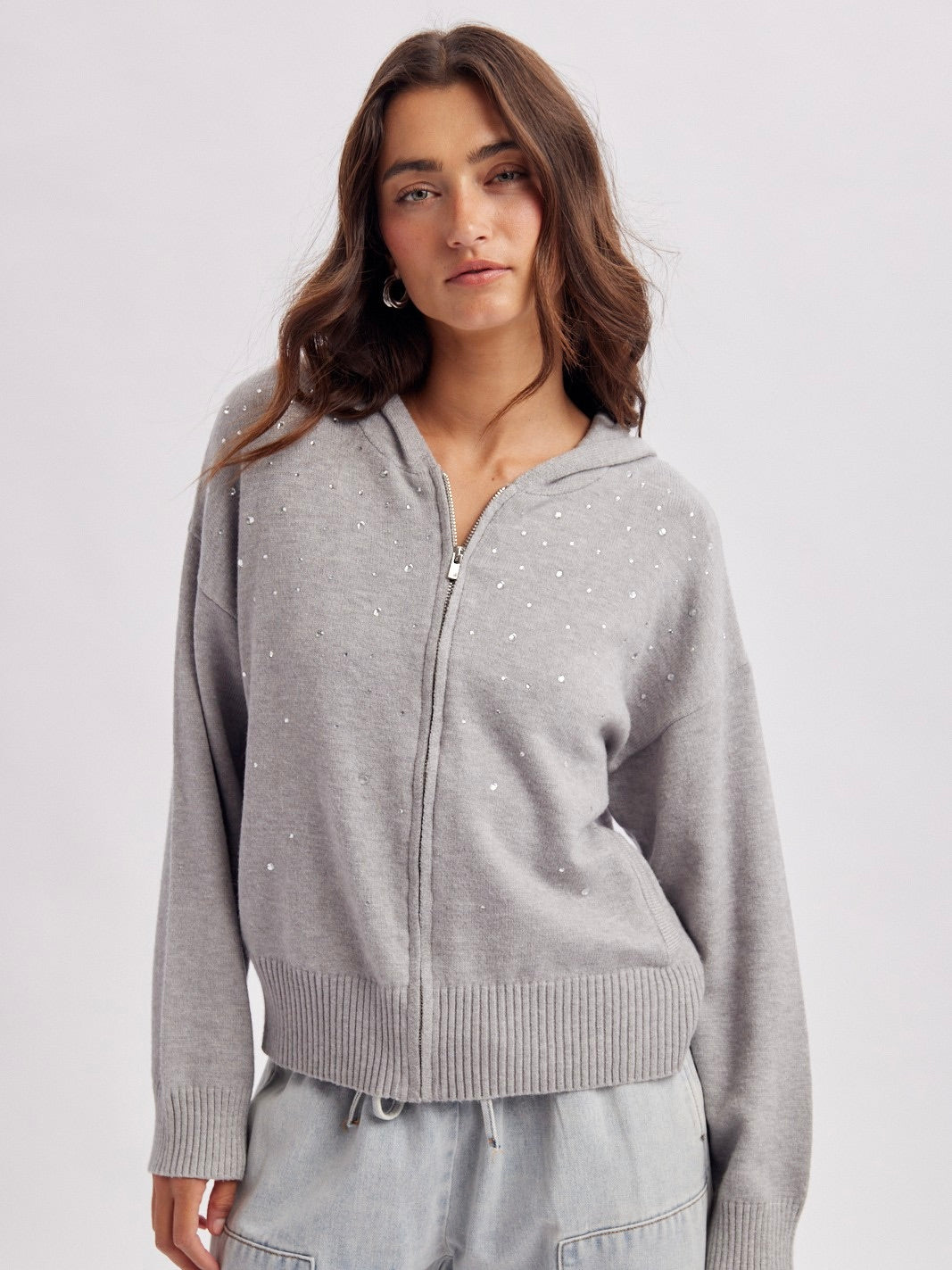 Rhinestone Zip Hoodie