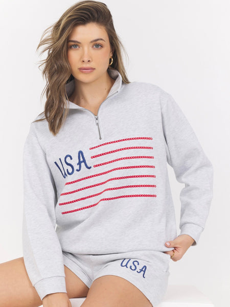 Americana Embroidered Surf Wash Quarter Zip