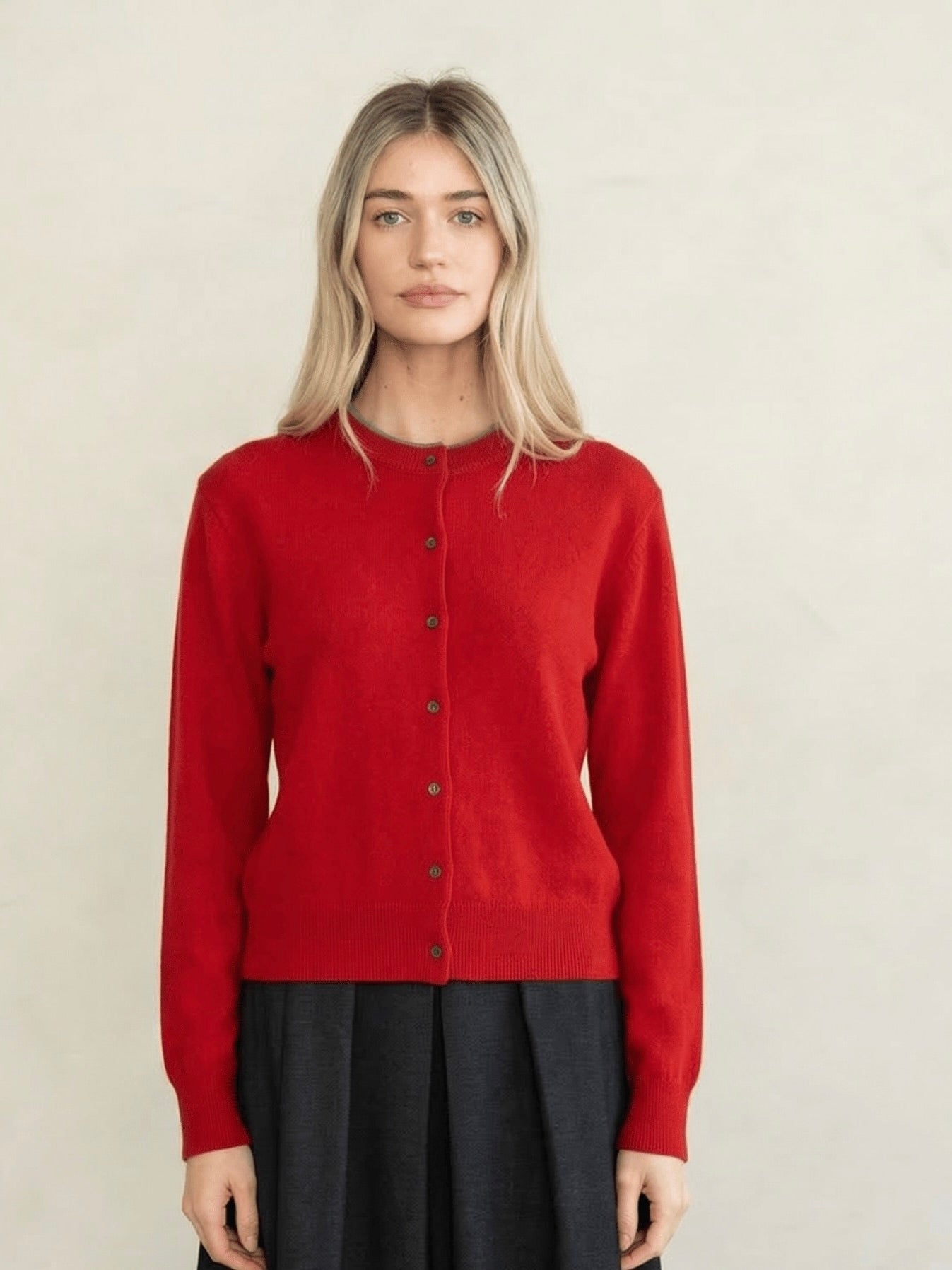 Emma Timeless Contrast Neck Cardigan