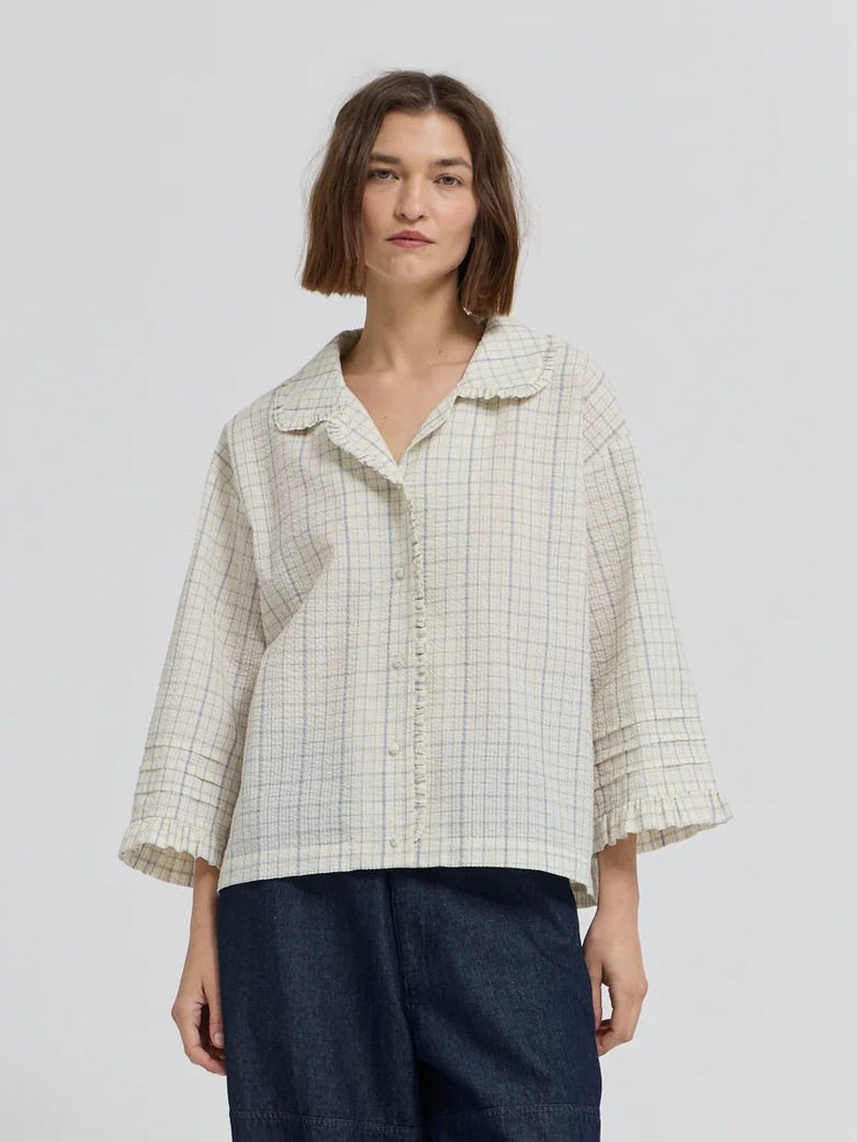 Check Ruffle Sleeve Shirt
