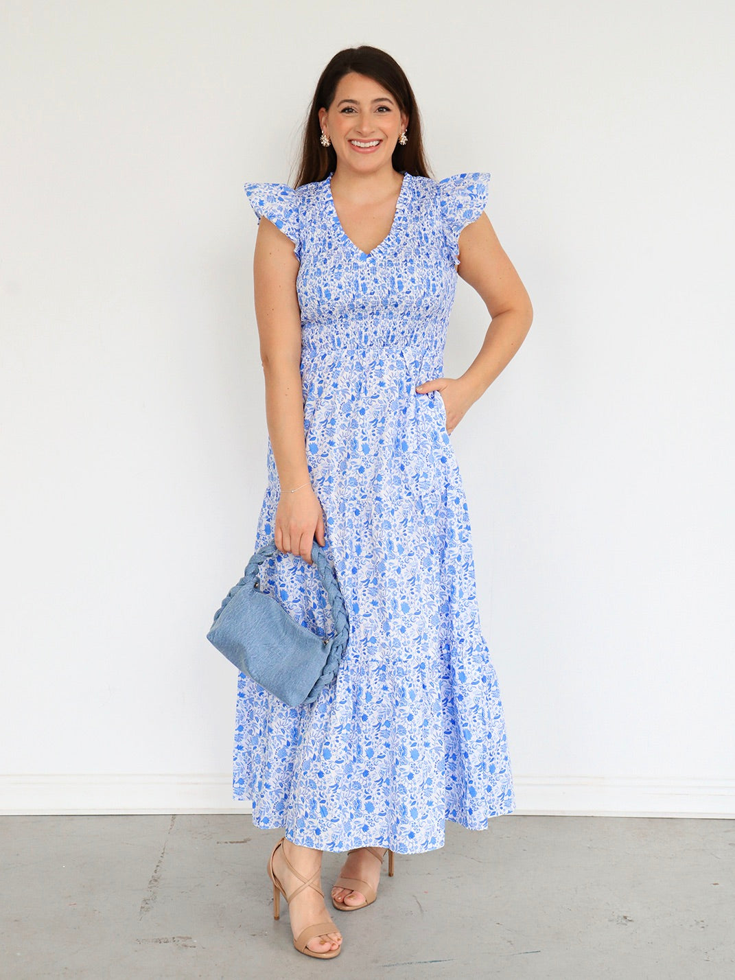 Luray Floral Flutter Sleeve Tiered Midi Dress