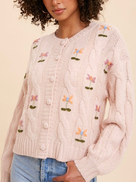 Floral Cable Knit Cardigan