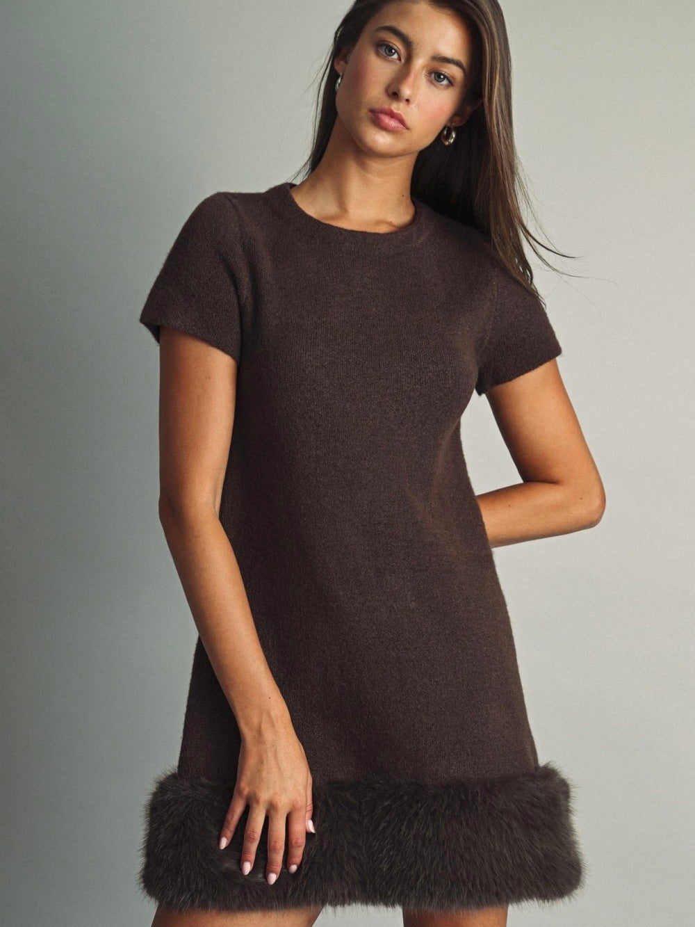 Faux Fur Trim Mini Dress
