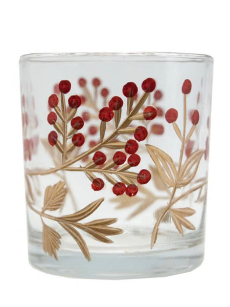 Hand Painted Etch Glass Berry Tealight Holder