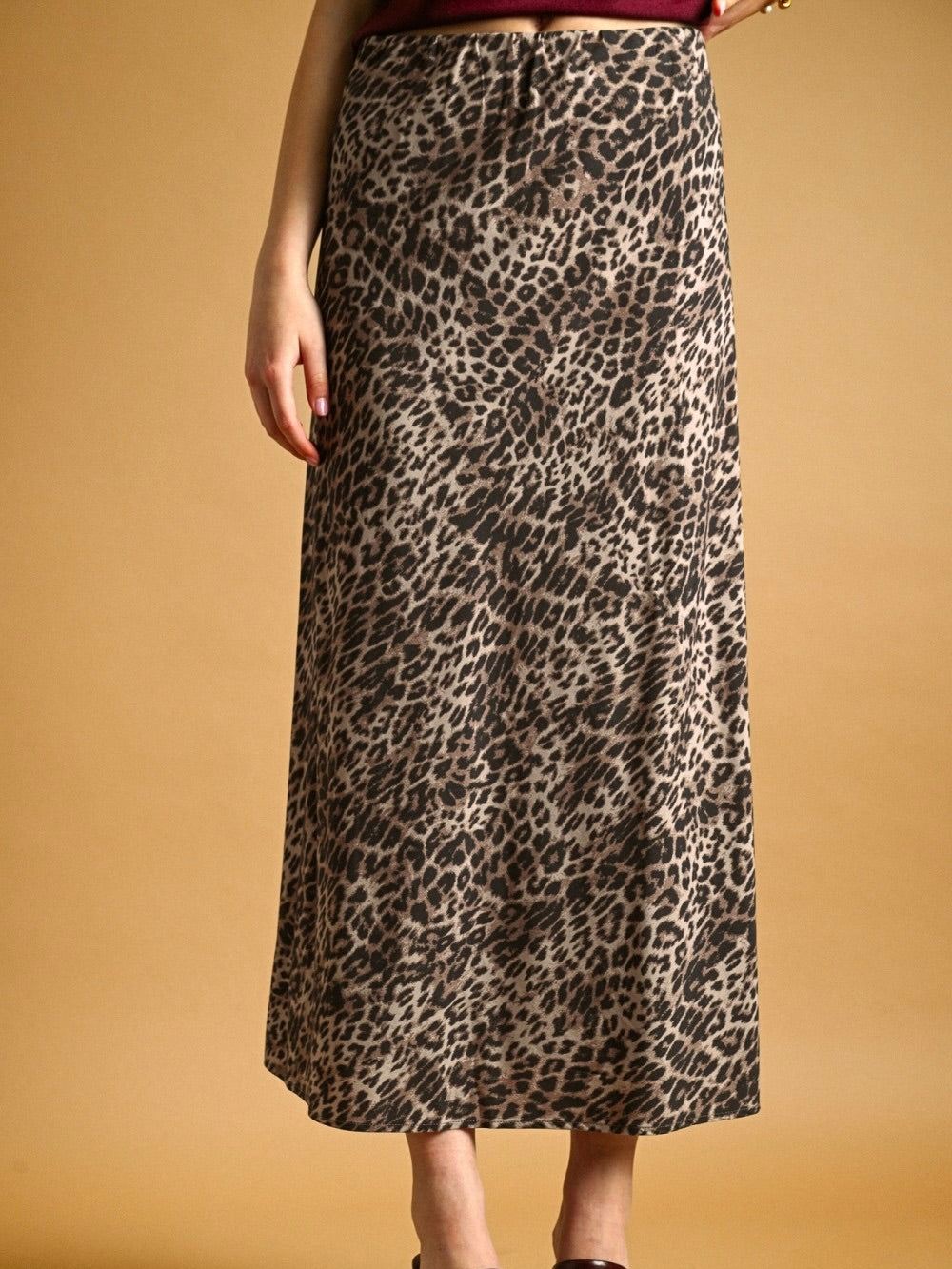 Leopard Printed Stretch Maxi Skirt