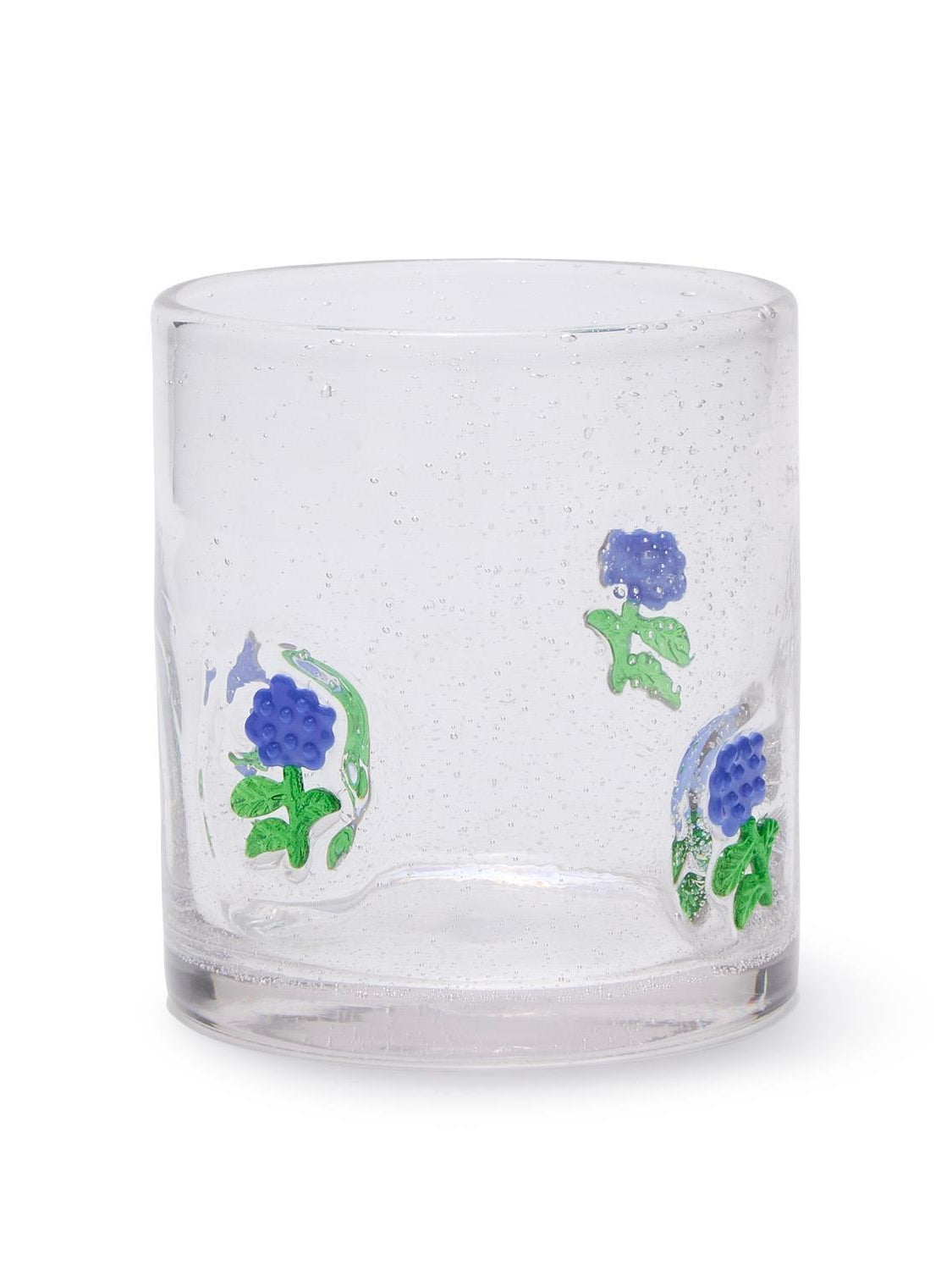 Hydrangea Blue Clear Bubble Double Old Fashioned Glass
