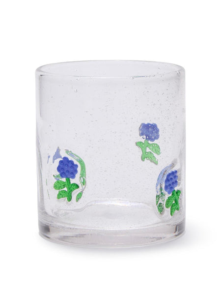 Hydrangea Blue Clear Bubble Double Old Fashioned Glass