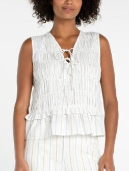 {Liverpool} Sleeveless Tie Front Woven Top