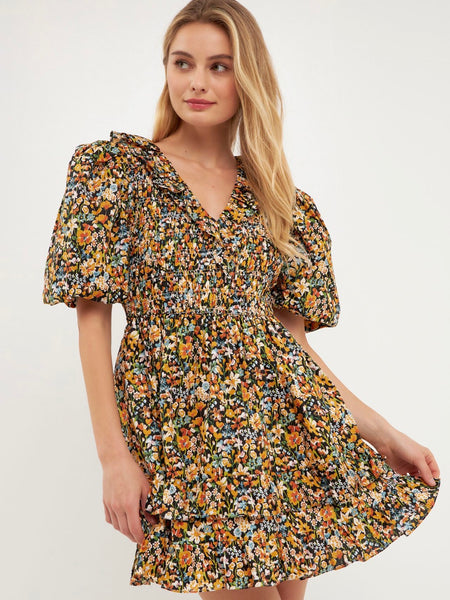 Plunge V Neck Floral Mini Dress
