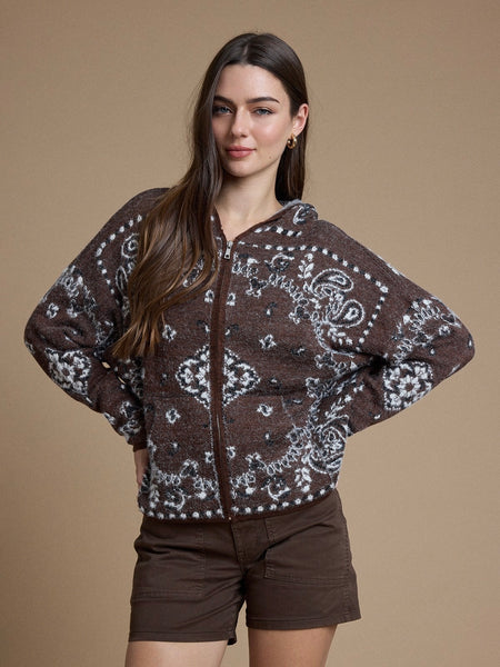 Pine Fuzzy Knit Hoodie Cardigan