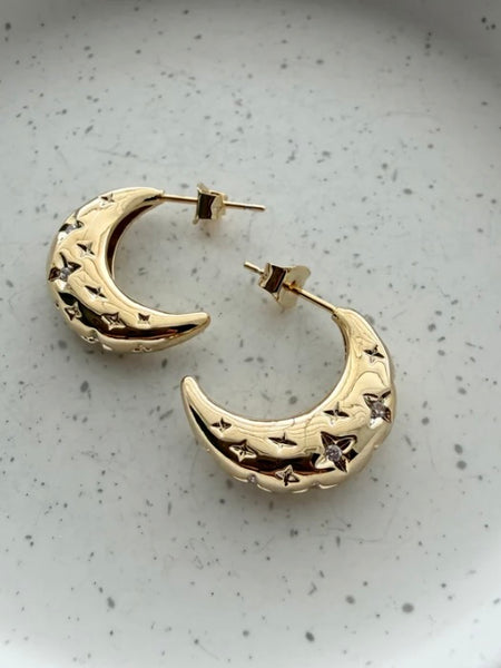 Crescent Starry Hoop Earrings