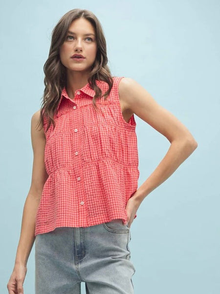Gingham Sleeveless Shirt